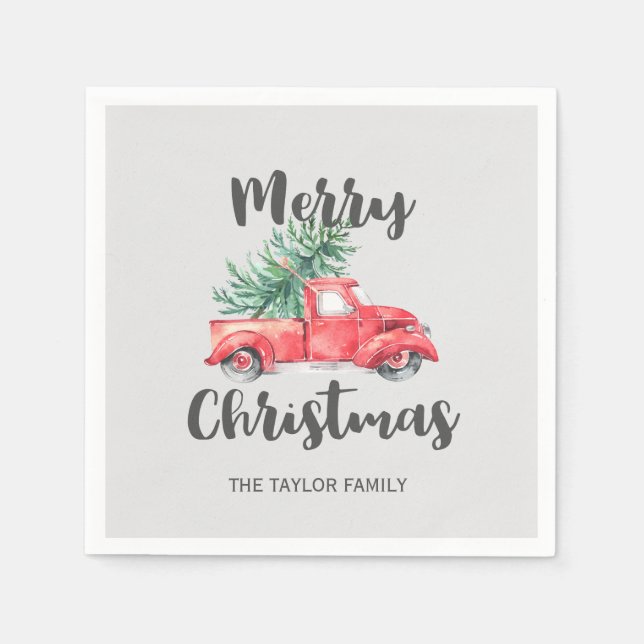 Red Truck and Tree Merry Christmas Party Napkins (Front)