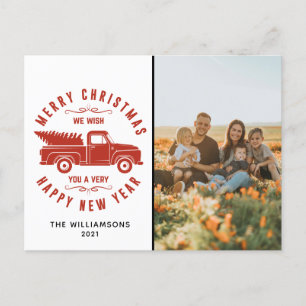 Red Truck and Tree Merry Christmas Photo Holiday Postcard