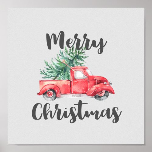 Red Truck and Tree Merry Christmas Poster