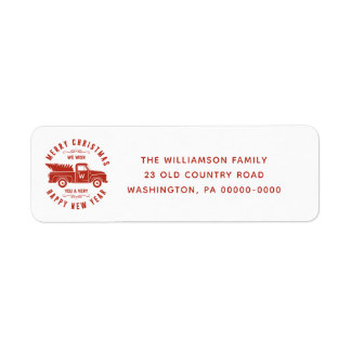 Red Truck and Tree Merry Christmas Return Address Label