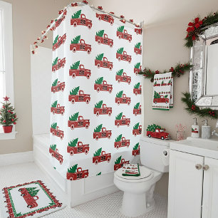 Red truck and tree shower curtain