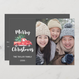 Red Truck and Tree Year In Review Christmas Photo Holiday Card