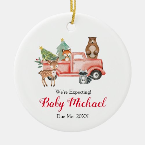 Red Truck Animal Were Expecting Parents  Ceramic Ornament