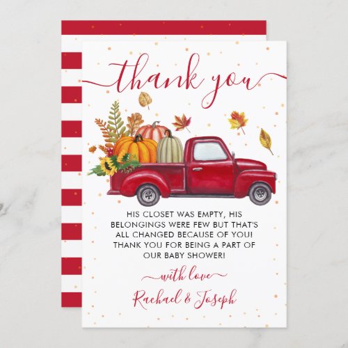 Red Truck Autumn Pumpkin Fall Baby Shower Thank You Card