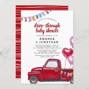 Red Truck & Balloons Drive Through Baby Shower Invitation