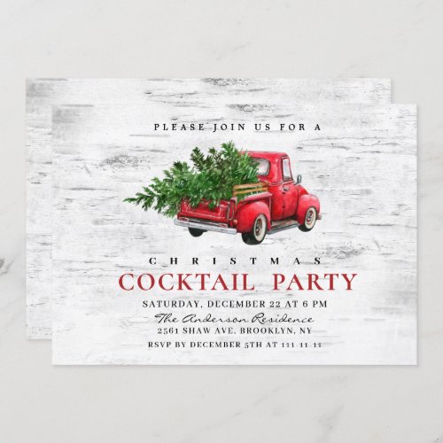Red Truck Birch Christmas Holiday Cocktail Party Invitation