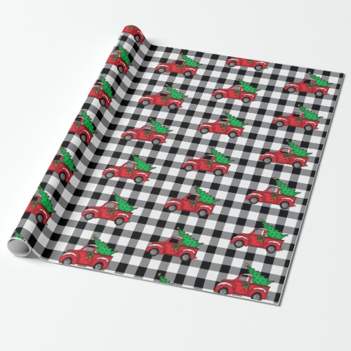 Red Truck  Black  White Buffalo Check Pattern Wr Wrapping Paper