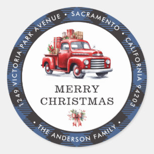 Red Truck Blue Plaid Return Address Labels