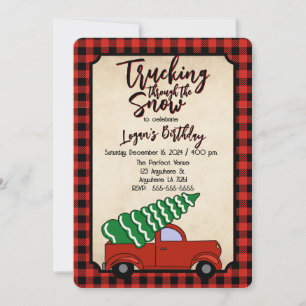 Red Truck Boy's Christmas Birthday Invitation