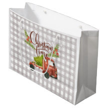 Red Truck Buffalo Check Christmas Gift Bag