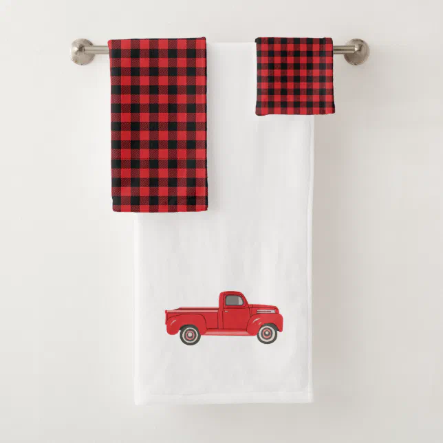 Red Truck Buffalo Check Pattern Bath Towel Set Zazzle