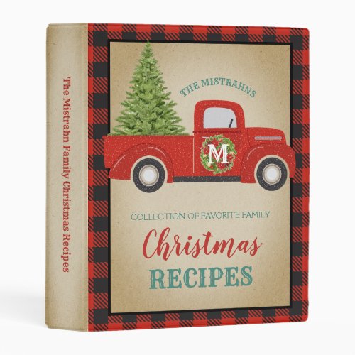 Red Truck Buffalo Plaid Christmas Recipes Cookbook Mini Binder