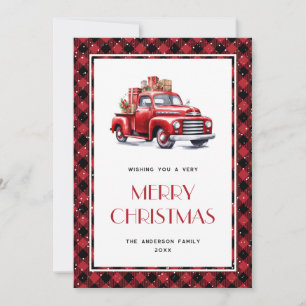 Red Truck Buffalo Plaid Merry Christmas Card
