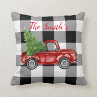 Red Truck Buffalo Plaid Pillow | Holidays