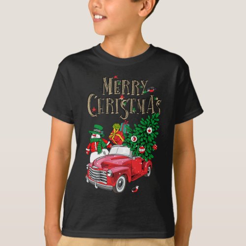 Red Truck Carrying Christmas Tree Family Matching  T_Shirt