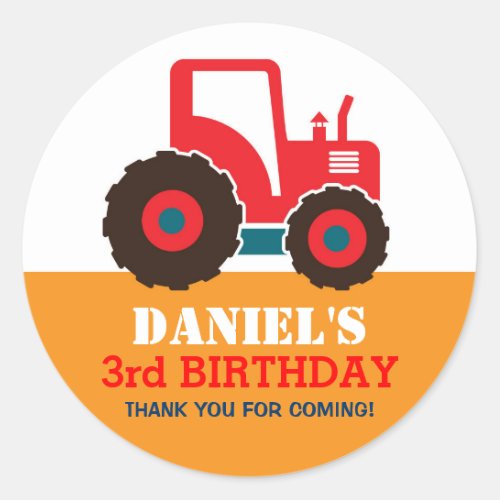 Red Truck Cartoon Kids Birthday Party Sticker
