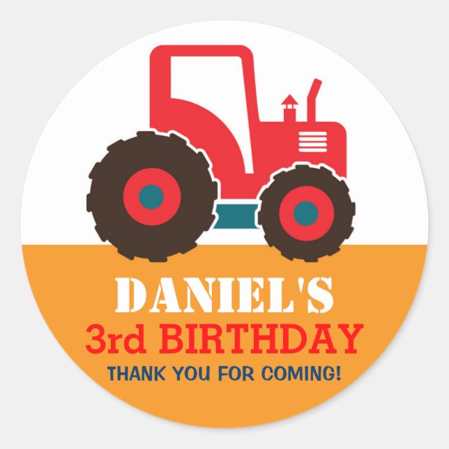Red Truck Cartoon Kids Birthday Party Sticker (Front)