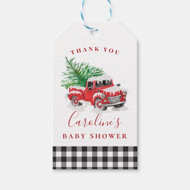 Red Truck Christmas Baby Shower Favor Tag (Front)