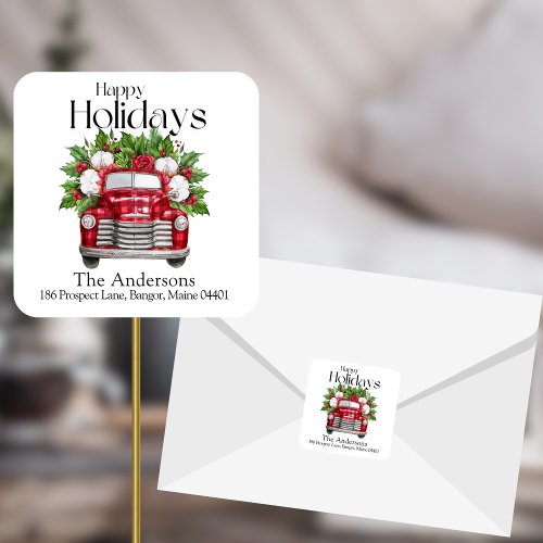 Red Truck Christmas Bouquet Address Labels