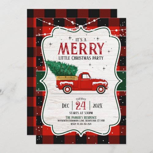 Red Truck Christmas Buffalo Plaid Invitation