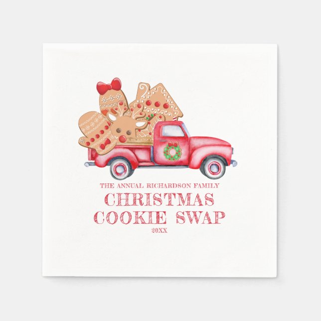 Red Truck Christmas Cookie Swap Napkins (Front)