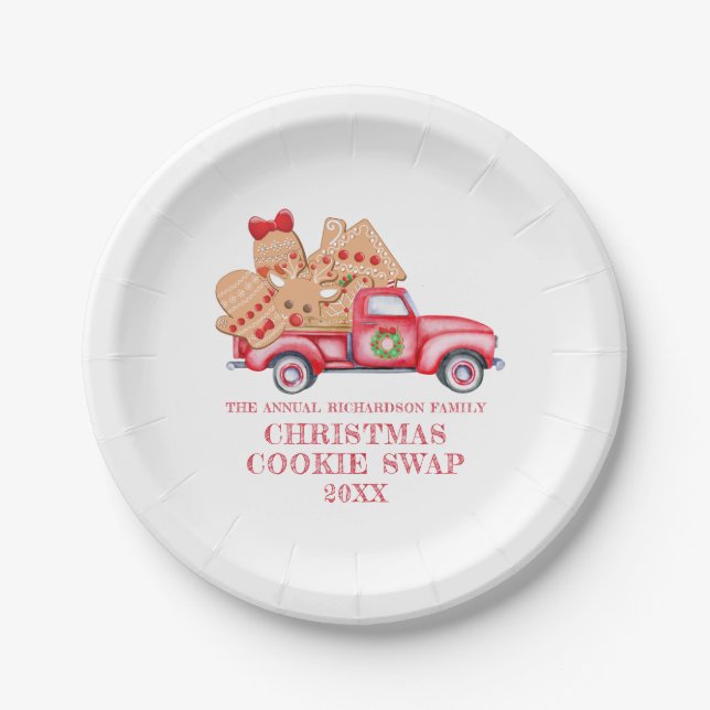 Red Truck Christmas Cookie Swap Paper Plates (Front)