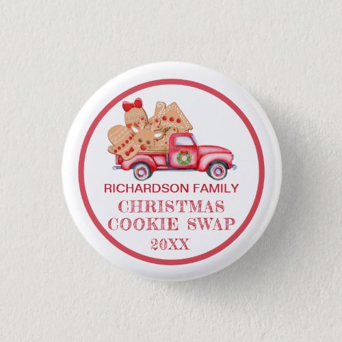 Red Truck Christmas Cookie Swap Party Favor Button