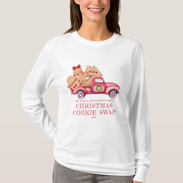 Red Truck Christmas Cookie Swap T-Shirt (Front)