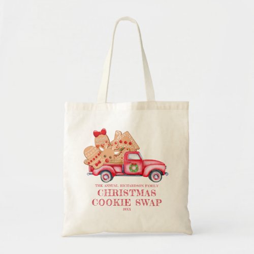 Red Truck Christmas Cookie Swap Tote Bag