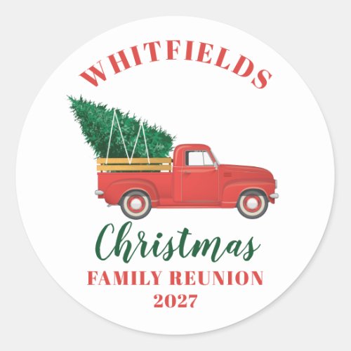 Red Truck Christmas Family Reunion Custom Classic Round Sticker
