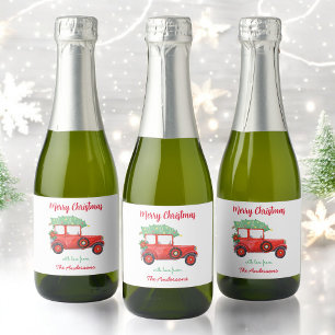 Red Truck Christmas Green Tree Holiday     Sparkling Wine Label