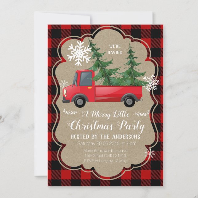Red Truck Christmas Holiday Party Invitation (Front)