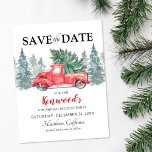 Red Truck Christmas Holiday Party Save the Date Announcement Postcard<br><div class="desc">Rustic watercolor save the date xmas postcards featuring a simple white background,  watercolor spruce trees,  a vintage red truck,  a xmas tree,  and a traditional save the date party template that is easy to personalize.</div>