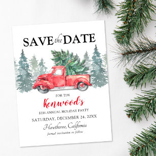 Red Truck Christmas Holiday Party Save the Date Announcement Postcard