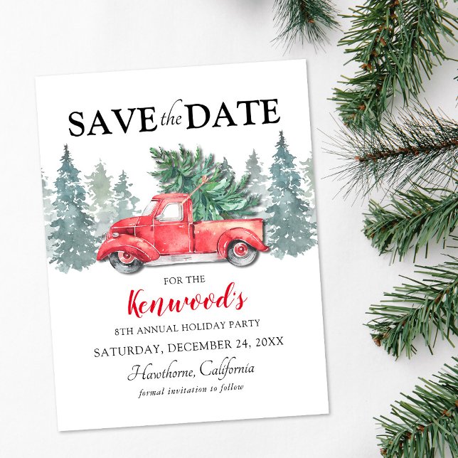 Red Truck Christmas Holiday Party Save the Date Announcement Postcard (Creator Uploaded)