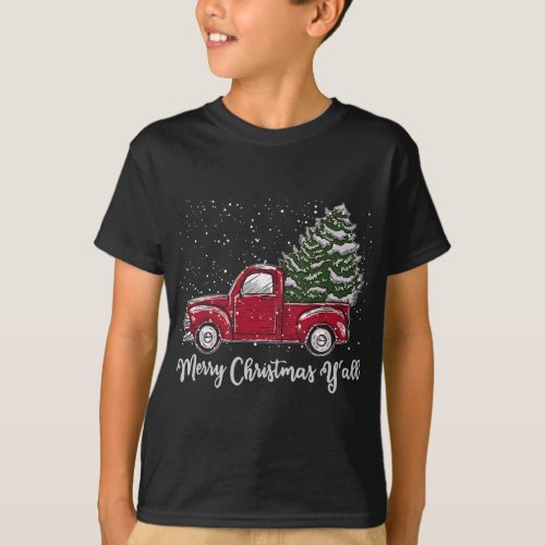 Red Truck Christmas Merry Christmas Yall T_Shirt