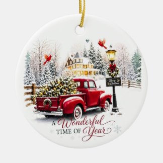 red truck christmas ornament wonderful time