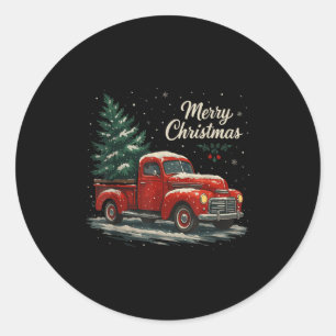 Red Truck Christmas Pajamas Shirt, Xmas Family Mat Classic Round Sticker