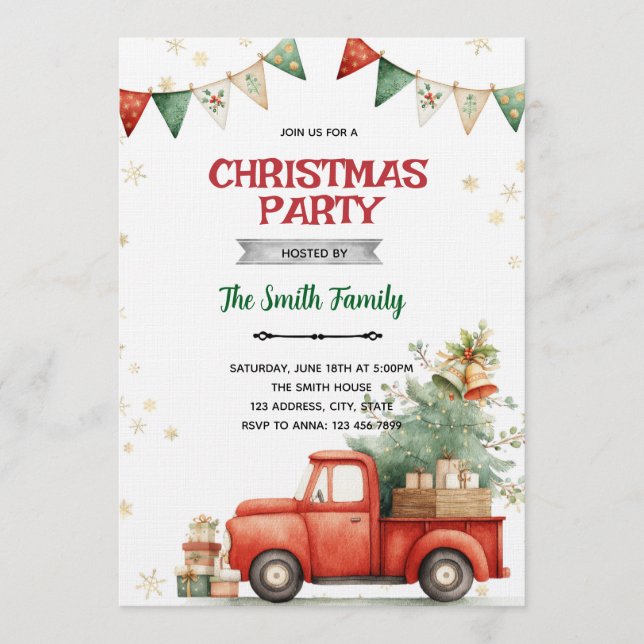 Red Truck Christmas Party Invitation (Front)