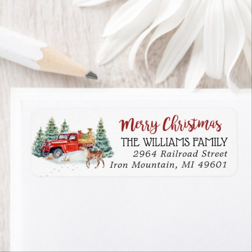 Red Truck  Christmas Return Address Label