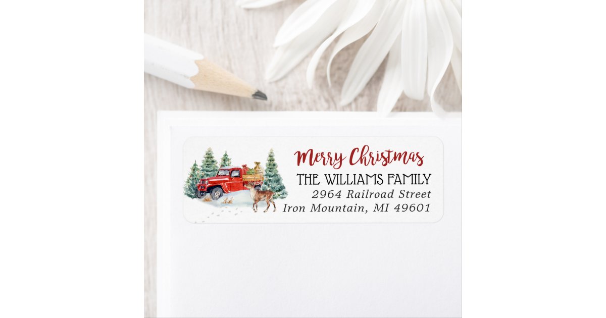 Red Truck | Christmas Return Address Label | Zazzle