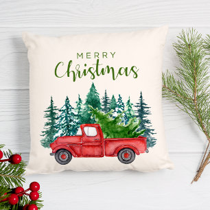 Red Truck Christmas Throw Pillow