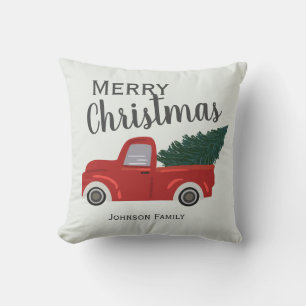 Red truck Christmas Throw Pillow