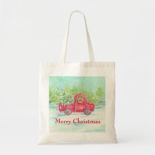 Red Truck Christmas Tote Bag