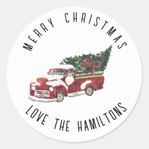  Red Truck  Christmas Tree Classic Round Sticker