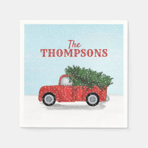 Red Truck Christmas Tree Cute Personalized Napkins
