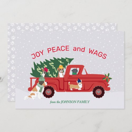 Red Truck Christmas Tree Dogs Riding Christmas Card