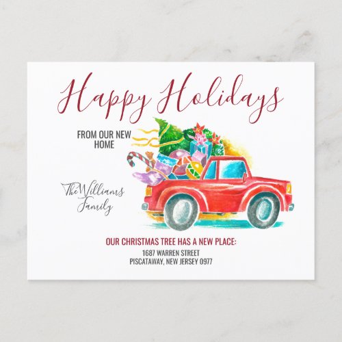 Red Truck Christmas Tree Gifts Holiday Moving Announcement Postcard