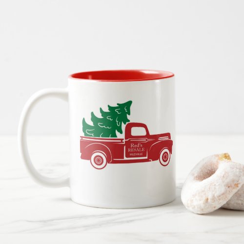 Red Truck Christmas Tree Mug Two_Tone