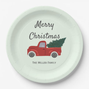Red truck Christmas tree Paper Plates